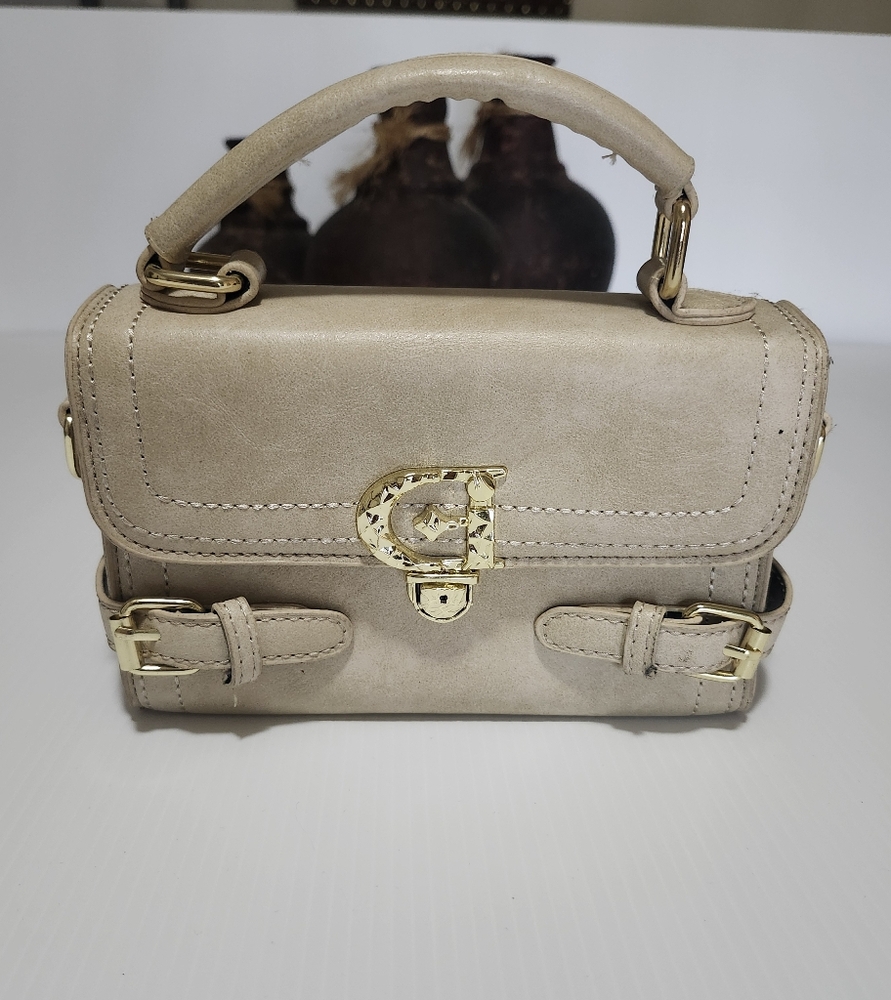Gold and Tan Satchel with Structured Design